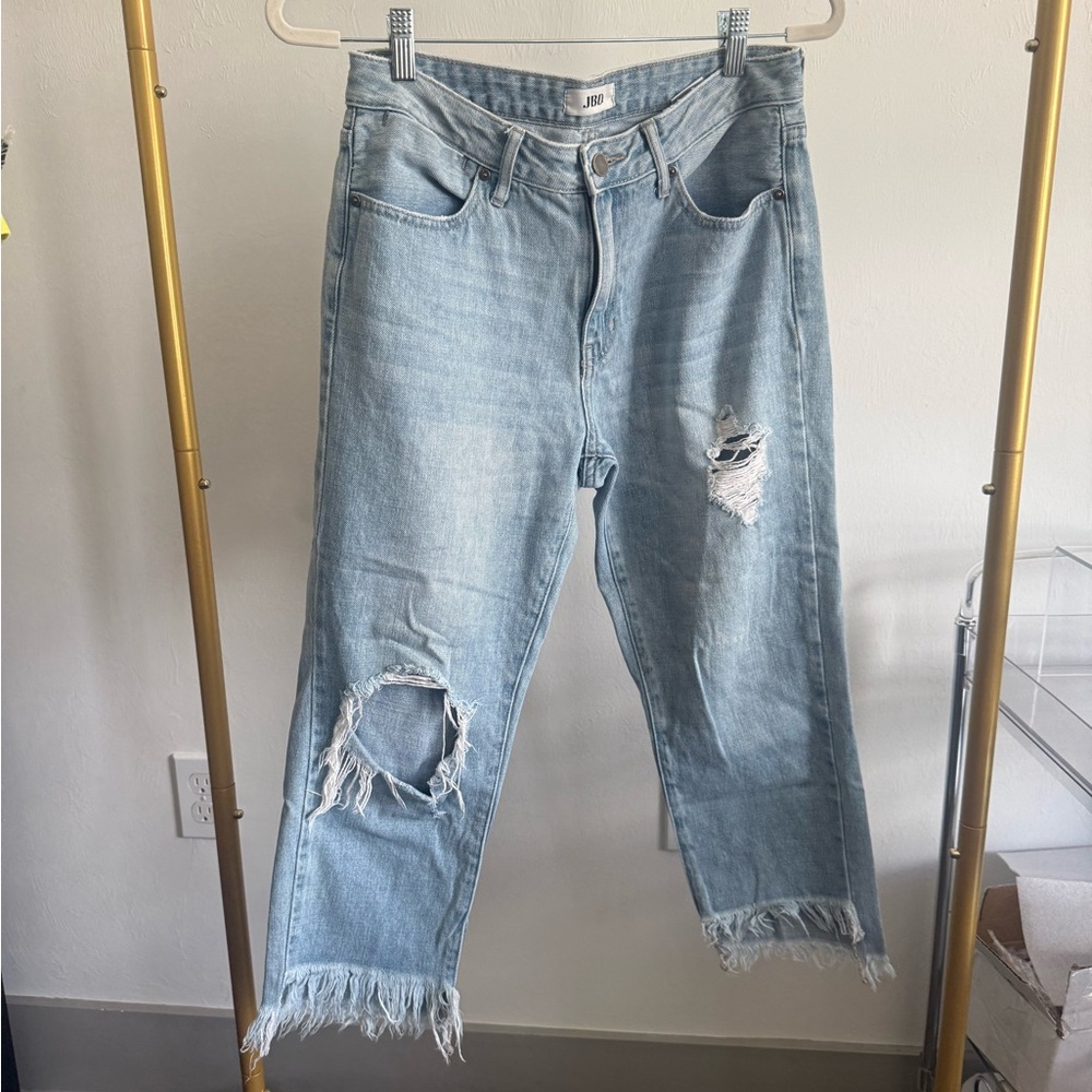 JBD Distressed Mid Rise Mom Jeans